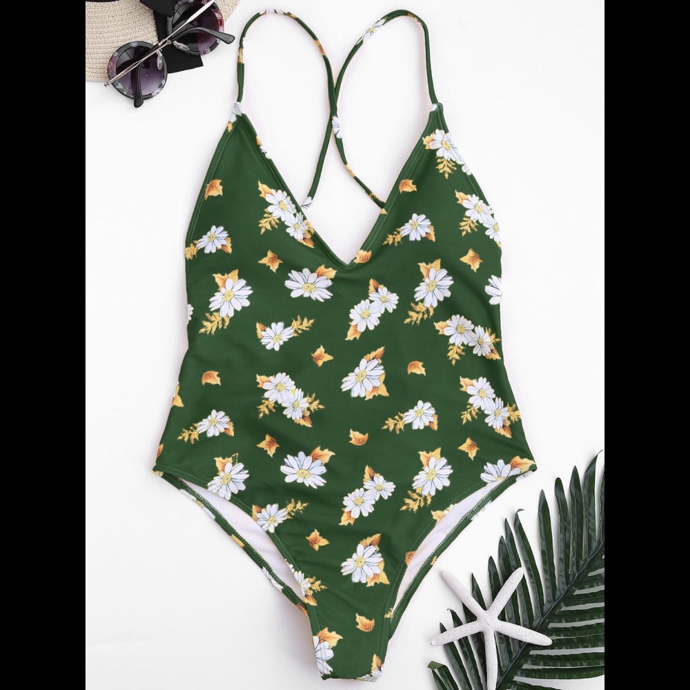 🍑Floral high cut one piece🍑